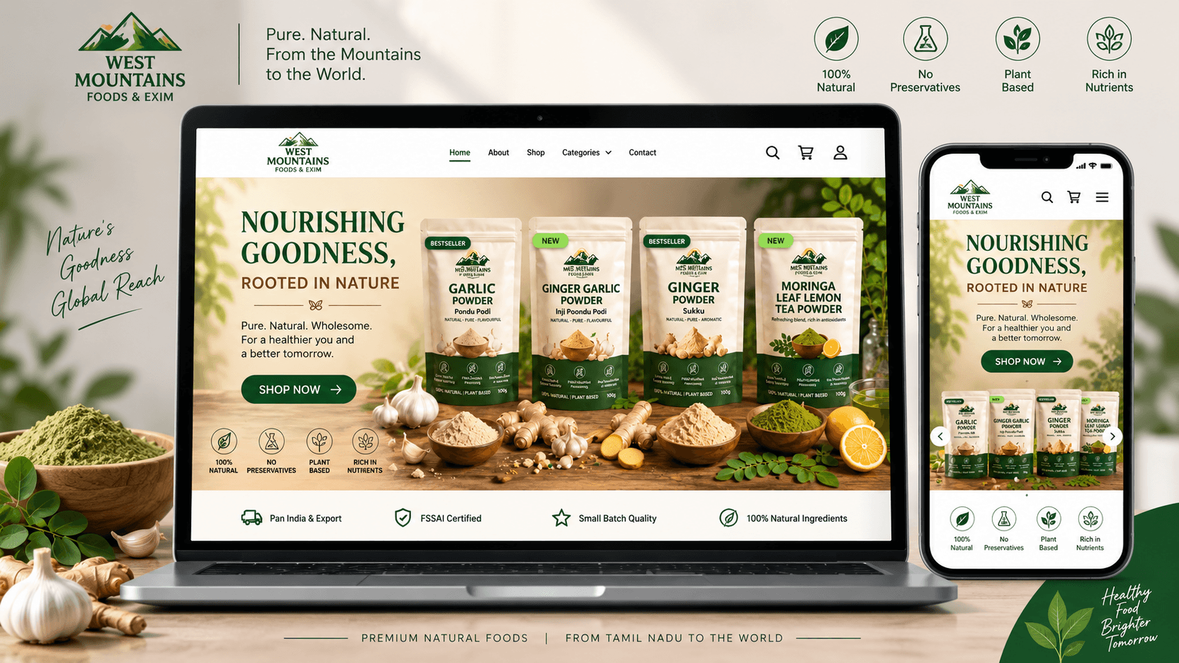 West Mountains Foods branded garlic, ginger and moringa product range